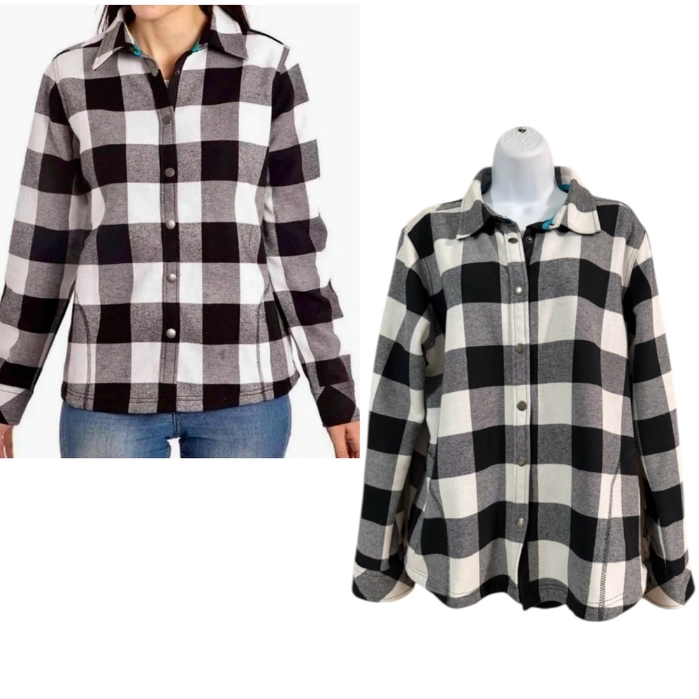 Orvis Fleece Lined Buffalo Plaid Jacket Shacket Size XL Black White Classic